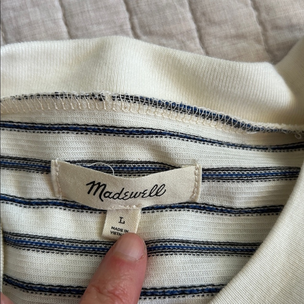 Madewell Jacquard cream blue cotton blend boxy Stripe Pocket Tee L - Picture 4 of 12
